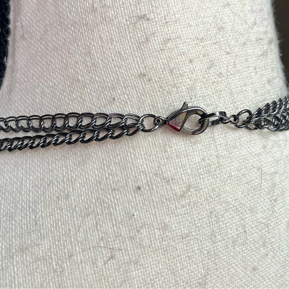 Necklace silver/gray beads black ribbon asymmetrical  jewelry - Picture 15 of 15